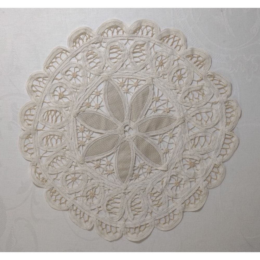 Cream Battenburg Lace Round 13" Doilie